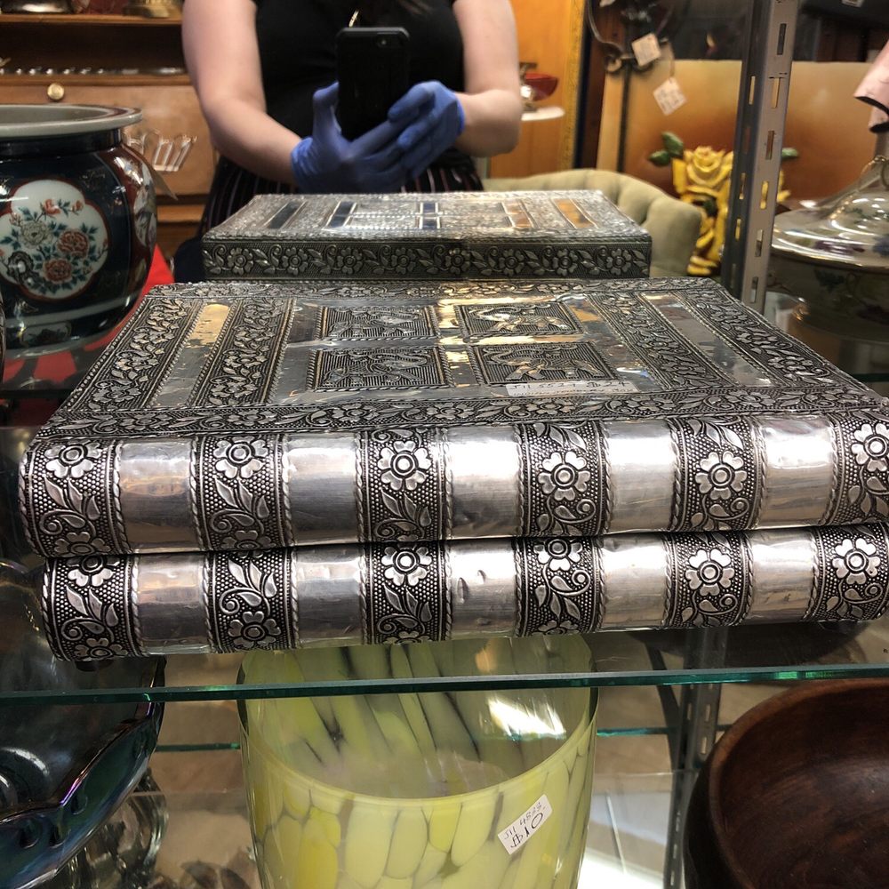 Antiques Etc - Purchased this amazing large metal faux stacked book jewelry box. Cost $24 ($25.99 w/ tax)! - Antiques Near Me - Denver, Colorado Antiques Etc - Purchased this amazing large metal faux stacked book jewelry box. Cost $24 ($25.99 w/ tax)! - Antiques Near Me - Denver, Colorado
