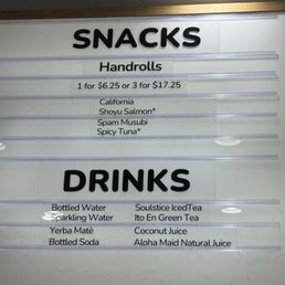 Snacks and drinks menu