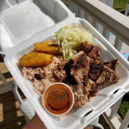 The pork. Slightly on the dry side, but the charred layers were very tasty!