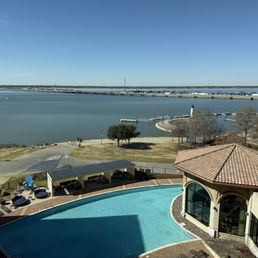 Room view overlooking pool and lake Room view overlooking pool and lake