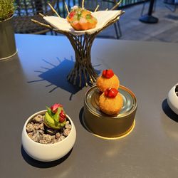 Restaurant Glacier - Appetizers on the terrace. Sculptures in their own right!