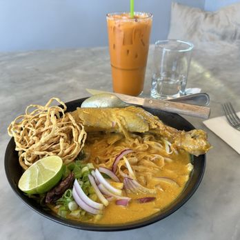 Charm Thai Bistro - Khao Sli with slow cooked chicken (chicken quarter leg) - Thai Near Me - Oakland, California Charm Thai Bistro - Khao Sli with slow cooked chicken (chicken quarter leg) - Thai Near Me - Oakland, California