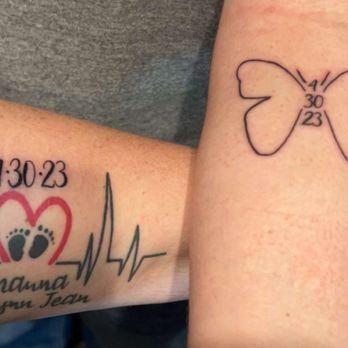 Dark Lotus - Grandbabys' birthday to my existing tattoo. My daughter had hers drawn up, also with her daughters birthday. - Tattoo Near Me - Liberty, Missouri
