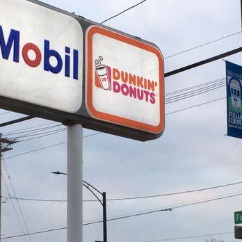 Dunkin' - a sign for mobil and dunkin donuts - Donuts Near Me - Fairport, New York Dunkin' - a sign for mobil and dunkin donuts - Donuts Near Me - Fairport, New York