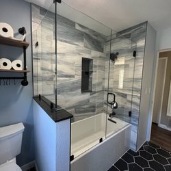 C & S Shower Door - 90 Degree Frameless on a Bathtub Shower