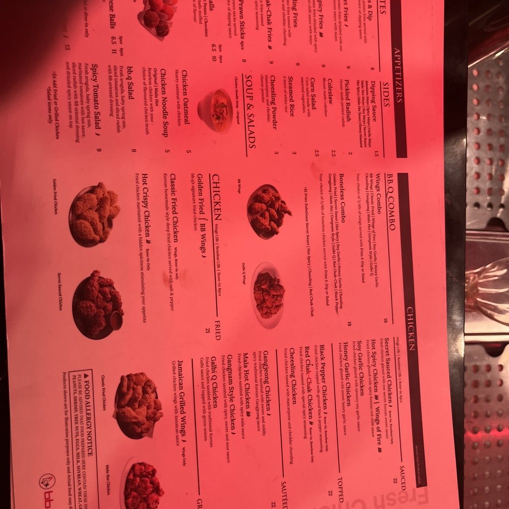 bb.q Chicken -  a menu for a restaurant - Chicken Shop Near Me - Toronto, Ontario