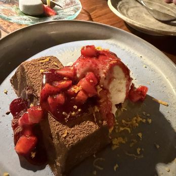 Azabu - Chocolate Terrine. Very Dense. Fruit + Ice Cream best part and hit the spot. - Sushi Bars Near Me - Miami Beach, Florida