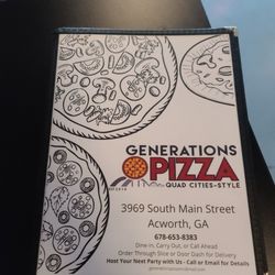 Generations Pizza - Where to find them...menu cover
