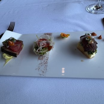 Coastal Kitchen Monterey - Three appetizers including tuna sashimi and bison - Seafood Near Me - Monterey, California Coastal Kitchen Monterey - Three appetizers including tuna sashimi and bison - Seafood Near Me - Monterey, California