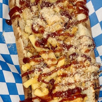 MegaDogs - a hot dog covered in cheese and ketchup - Hot Dogs Near Me - Gresham, Oregon
