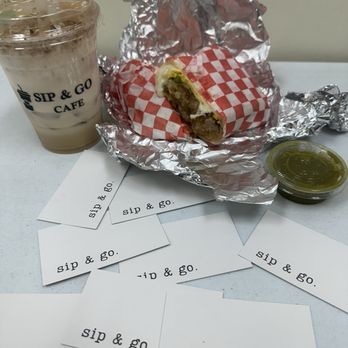 Sip & Go Cafe - Breakfast burrito lucky latte, and some really good green salsa. - Coffee & Tea Near Me - Brea, California Sip & Go Cafe - Breakfast burrito lucky latte, and some really good green salsa. - Coffee & Tea Near Me - Brea, California