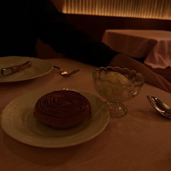 Muse - Chocolate Tarte Dessert with Rose Gelato - French Near Me - Santa Monica, California