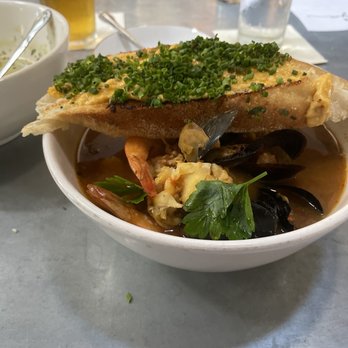 Whitecrest Eatery - Bouillabaisse with a Rouille Crostini - that's a big bowl - New American Near Me - Stonington, Connecticut Whitecrest Eatery - Bouillabaisse with a Rouille Crostini - that's a big bowl - New American Near Me - Stonington, Connecticut