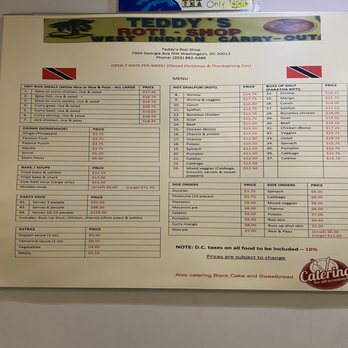 Teddy's Roti Shop - Menu - Trinidadian Near Me - Washington, DC, District of Columbia Teddy's Roti Shop - Menu - Trinidadian Near Me - Washington, DC, District of Columbia