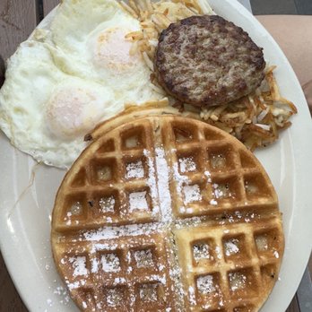 The Hut Diner - Waffle plate with sausage - Sandwiches Near Me - San Antonio, Texas The Hut Diner - Waffle plate with sausage - Sandwiches Near Me - San Antonio, Texas