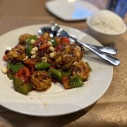 Axia Chinese Bistro - Szechuan Kung Pao Shrimp with steamed rice- very good