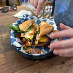 Polly's at the Pier Cafe - Cheeseburger with Two Fresh Fried Eggs