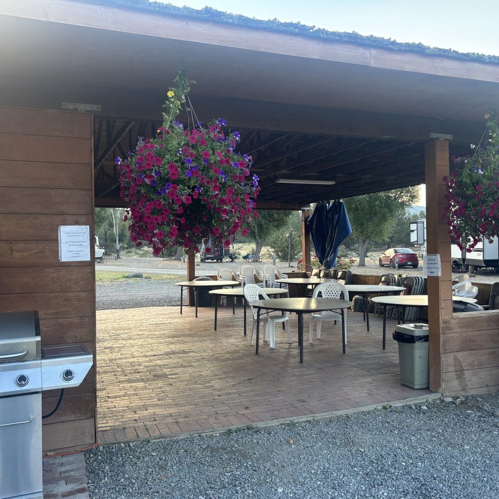 Junipers Reservoir Rv Resort - Picnic area with tables, chairs, outdoor heaters, 2 grills... - Campgrounds Near Me - Lakeview, Oregon Junipers Reservoir Rv Resort - Picnic area with tables, chairs, outdoor heaters, 2 grills... - Campgrounds Near Me - Lakeview, Oregon