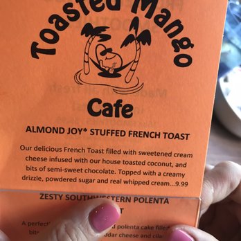 Toasted Mango Cafe - Almond joy stuffed French toast description - Cafes Near Me - Sarasota, Florida