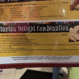 a menu for a vegetarian delight combination