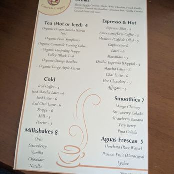 Casa De Crepes - Drink menu - Cafes Near Me - Oakbrook Terrace, Illinois