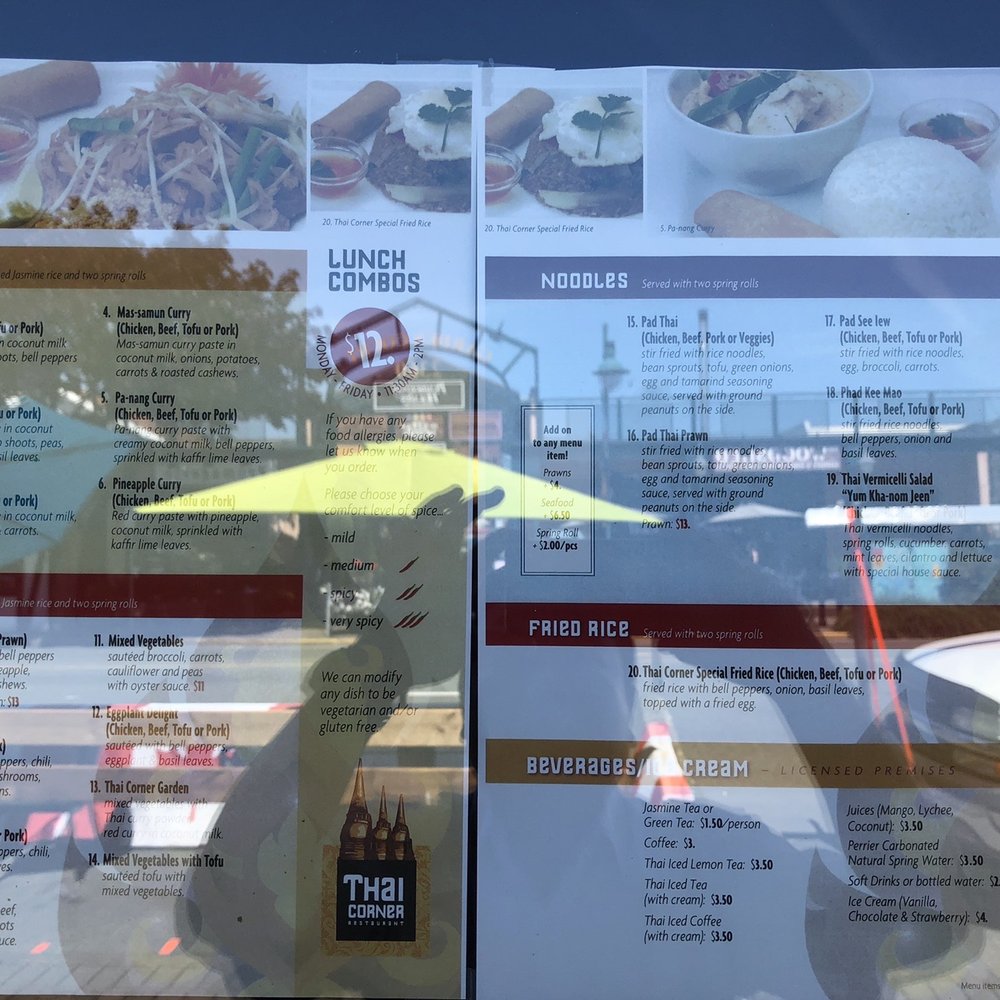 Thai Corner Restaurant - menus on the window - Thai Near Me - Sidney, British Columbia Thai Corner Restaurant - menus on the window - Thai Near Me - Sidney, British Columbia