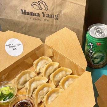 Mama Yang and Daughter - An order of Mama's Original Pork dumplings ($9.80 for 8) and a white gourd drink - Taiwanese Near Me - Nashville, Tennessee Mama Yang and Daughter - An order of Mama's Original Pork dumplings ($9.80 for 8) and a white gourd drink - Taiwanese Near Me - Nashville, Tennessee