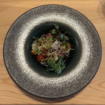 Shinbay - Kanpachi (Amberjack) with seasonal vegetables, Ponzu and cold-pressed grape seed Oil - Japanese Near Me - Scottsdale, Arizona