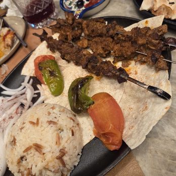 Elite Dinner: Tabac+ - BEEF COP SHISH -- Beef skewers cooked with special fat, served with roasted peppers, sumac onions, warm lavash, and baldo rice pilaf. - Yelp Events Near Me - San Diego, California