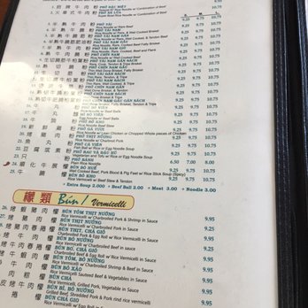 Pho 87 - Menu. Notice the price difference from previous pics!! - Vietnamese Near Me - Los Angeles, California