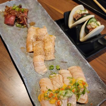 Kan Sushi - Ninja Tuna (2 Pieces) Peppered Salmon ( 2 Pieces) Snowflake Salmon (2 Pieces) - Sushi Bars Near Me - Honolulu, Hawaii Kan Sushi - Ninja Tuna (2 Pieces) Peppered Salmon ( 2 Pieces) Snowflake Salmon (2 Pieces) - Sushi Bars Near Me - Honolulu, Hawaii
