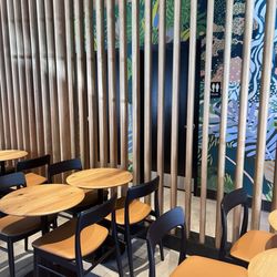Starbucks - Cool vertical wood wall.