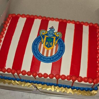 Candle Light Bakery - The Chivas logo was photo printed. Red lines are fondant. Inside I chose a peach and strawberry fruit filling. - Bakeries Near Me - Norwalk, California Candle Light Bakery - The Chivas logo was photo printed. Red lines are fondant. Inside I chose a peach and strawberry fruit filling. - Bakeries Near Me - Norwalk, California
