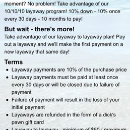 Layaway policy per the website