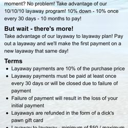 Dick's Pawn Superstore - Layaway policy per the website