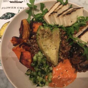 Flower Child - Delicious vegan options! Complete with avocado, sweet potato and tofu! - Salad Near Me - Phoenix, Arizona Flower Child - Delicious vegan options! Complete with avocado, sweet potato and tofu! - Salad Near Me - Phoenix, Arizona