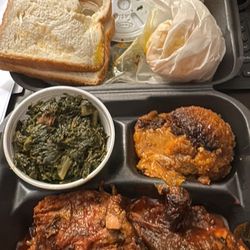 Rodgers B-B-Q - Chicken Dinner with 2 Sides Collard Greens Sweet potato casserole