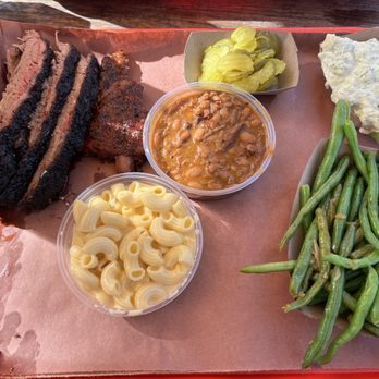 Terry Black's Barbecue - $60 of food at Terry's. Brisket. One pork rib. For my sides I got, Mac and cheese, pinto beans, potato salad, green beans - Barbeque Near Me - Austin, Texas Terry Black's Barbecue - $60 of food at Terry's. Brisket. One pork rib. For my sides I got, Mac and cheese, pinto beans, potato salad, green beans - Barbeque Near Me - Austin, Texas