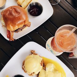3NINE - 39 benny with mini waffles and brunch burger with yucca fries