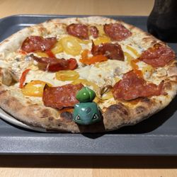 Pizzeria Bros - Bulbasaur was disappointed that the Diabolo was taken off the menu, but the chef was able to recreate it minus the eggplant :) #sogood