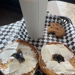 Sid's. Coffee Shop & Deli - My pizza bagel with a schmear.