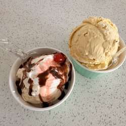 Vanilla Sundae and two scoop cup (dairy free lemon poppy and pina colada.