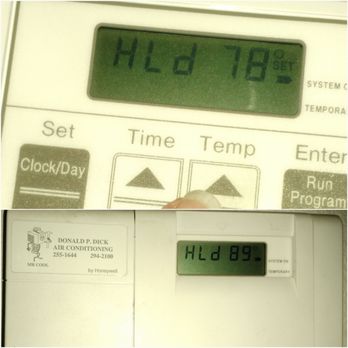 Donald P. Dick Air Conditioning - Top portion shows the temperature I was trying to set.  Bottom portion shows indoor temperature. - Heating & Air Conditioning/HVAC Near Me - Fresno, California