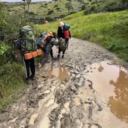 Two Harbors Campground - Our trek to our campsite. Word of precaution, don't come when rainy.