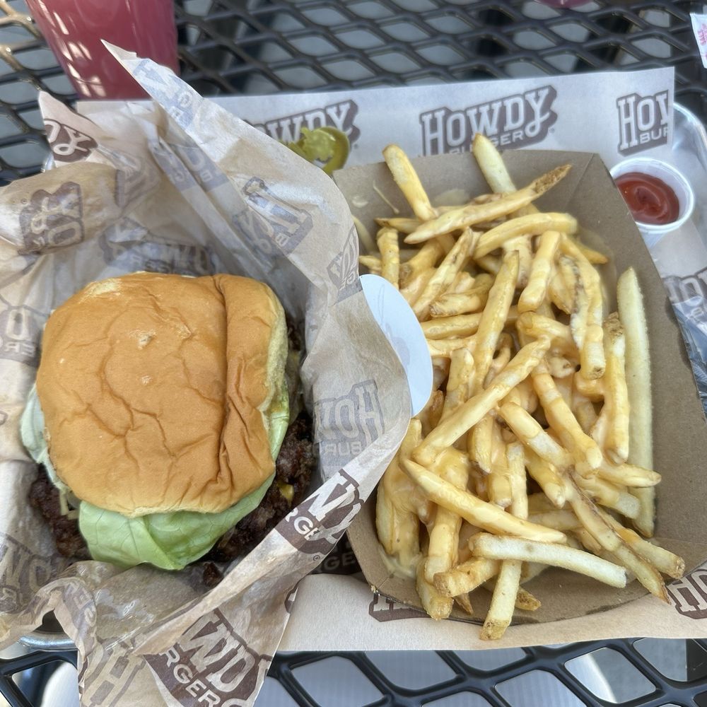 Double patty cheese burger with cheese fries