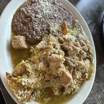 Country Fare Cafe - Chilaquiles with scrambled eggs, chili verde & beans - Mexican Near Me - Fresno, California