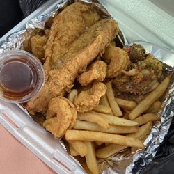 Unlimited Seafood - Fried lobster tail and shrimp w/seafood rice and fries