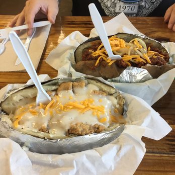 Spud Ranch - BBQ Brisket spud and Chicken Fried Steak spud. Mmmm tasty! - Southern Near Me - New Braunfels, Texas Spud Ranch - BBQ Brisket spud and Chicken Fried Steak spud. Mmmm tasty! - Southern Near Me - New Braunfels, Texas