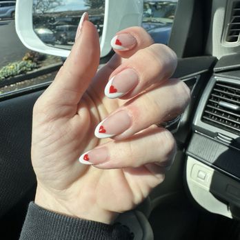 Puffin Nails - Powder dip nails with French design with a mini heart - Nail Salons Near Me - Concord, California Puffin Nails - Powder dip nails with French design with a mini heart - Nail Salons Near Me - Concord, California