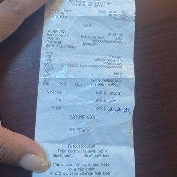 Botica - Botica total expense $212. For two Birria Tacos, one plate of nachos, one bottle of Stella Rosa Rose, & $32 tip. - Mexican Near Me - Atlanta, Georgia Botica - Botica total expense $212. For two Birria Tacos, one plate of nachos, one bottle of Stella Rosa Rose, & $32 tip. - Mexican Near Me - Atlanta, Georgia